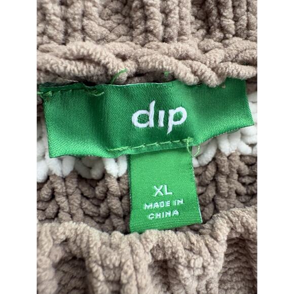 Dip Womens Sweater Crewneck Tan White Stripe Pullover Fuzzy Chennille Chunky XL - Picture 3 of 5